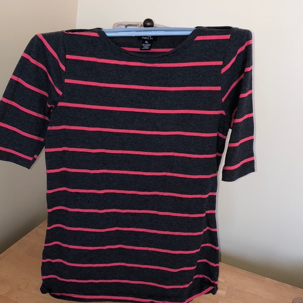 Gray shirt with pink stripes